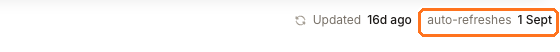 The AEO header status line reading Updated 16d ago, auto-refreshes 1 Sept, with the next refresh date boxed.