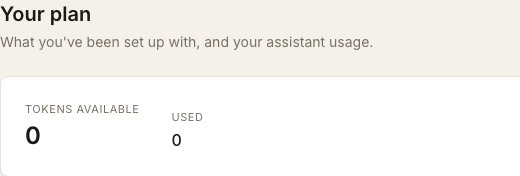 Your plan showing the client’s Tokens available and Used values