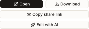 Asset-Detailaktionen für Open, Download, Copy share link und Edit with AI