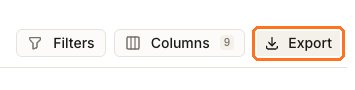 The Filters, Columns, and Export controls above the Reputation table, with Export highlighted